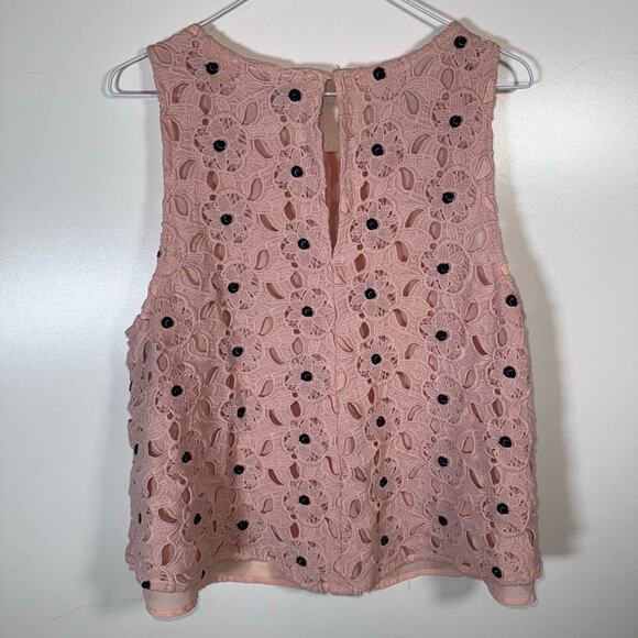 Ann Taylor Women’s XL Lace Crochet Tank Top Pink Black Floral Embroidered - Picture 4 of 16